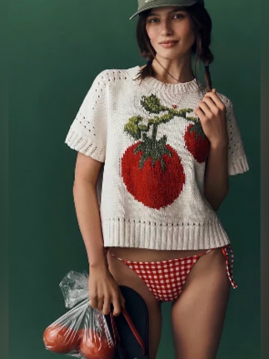 Maeve Sweaters - Anthropologie Maeve Veggie Motif Graphic Sweater Tomato Sz XL EUC